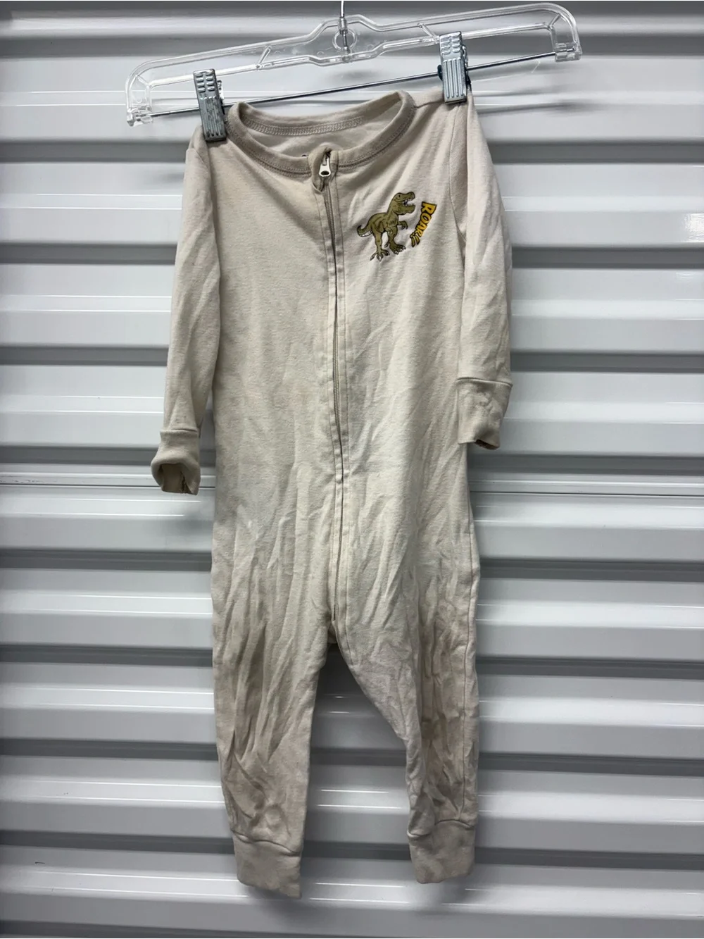 Old Navy 12-18M Cotton Knit Beige Dinosaur Zip One-Piece Coverall Long Sleeve